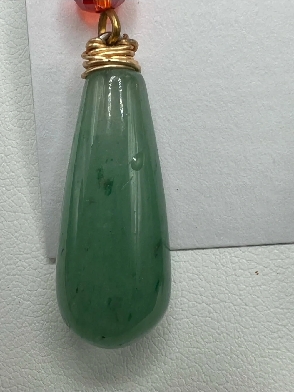 Aventurine Handmade Green Stone Teardrop Earrings Red Crystal